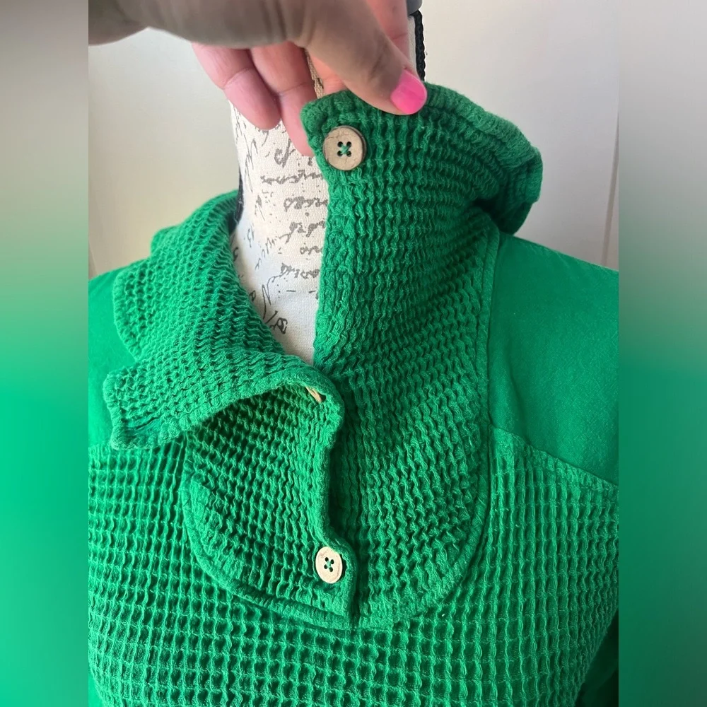 Free People Green Textured Kennedy Cropped Sweatshirt